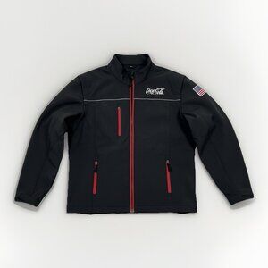 Coke Cola Bottling Co Black Men’s Jacket Sz XXL Reg Pockets Zip Up American Flag